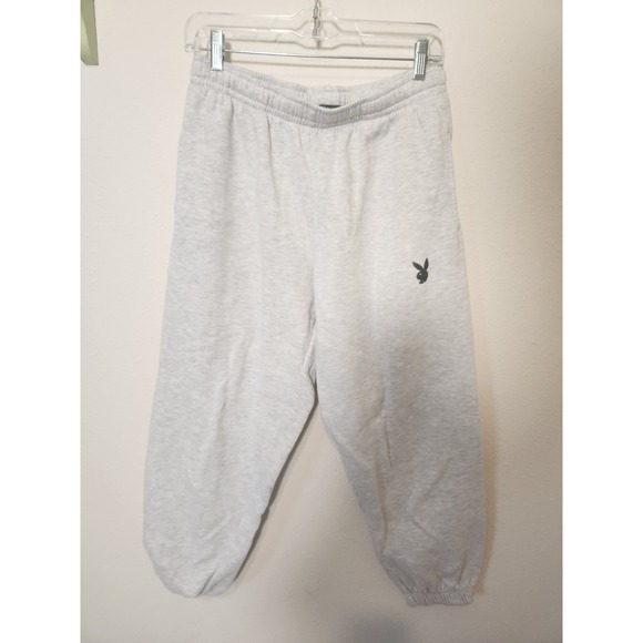 Playboy by Pacsun Gray Joggers Sweatpants Bunny Logo Size Medium Pockets - Picture 3 of 10